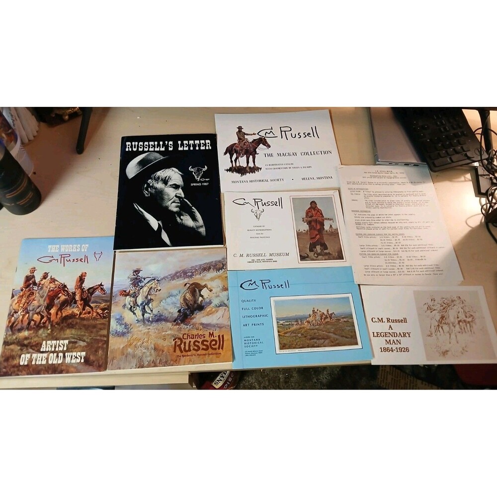 Vintage LOT 7 Books C.M. Russell  CATALOGS 1980's Price Lists OLD WEST Artist